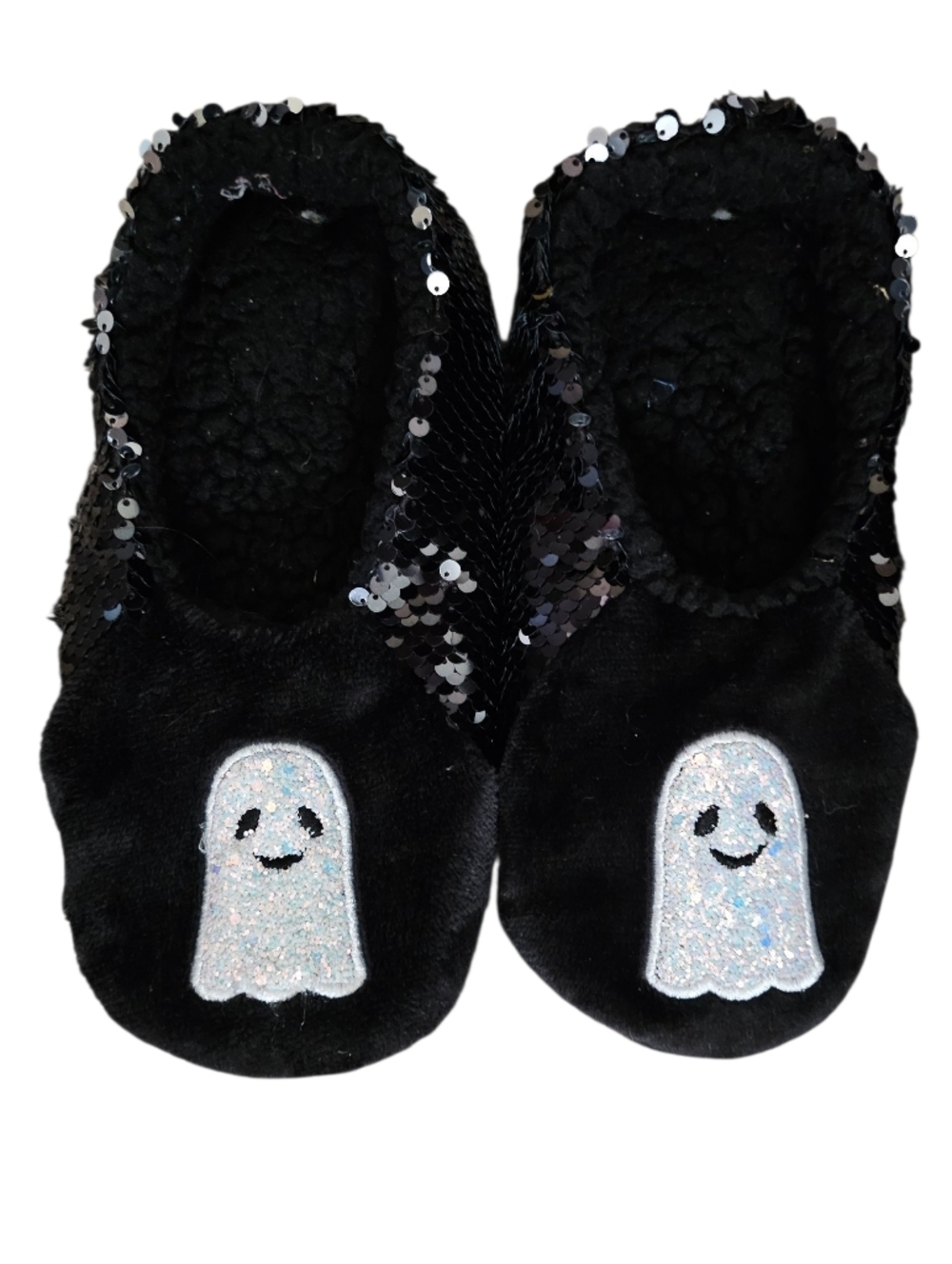 Ghost Flip Sequined Black/Silver Slipper Socks